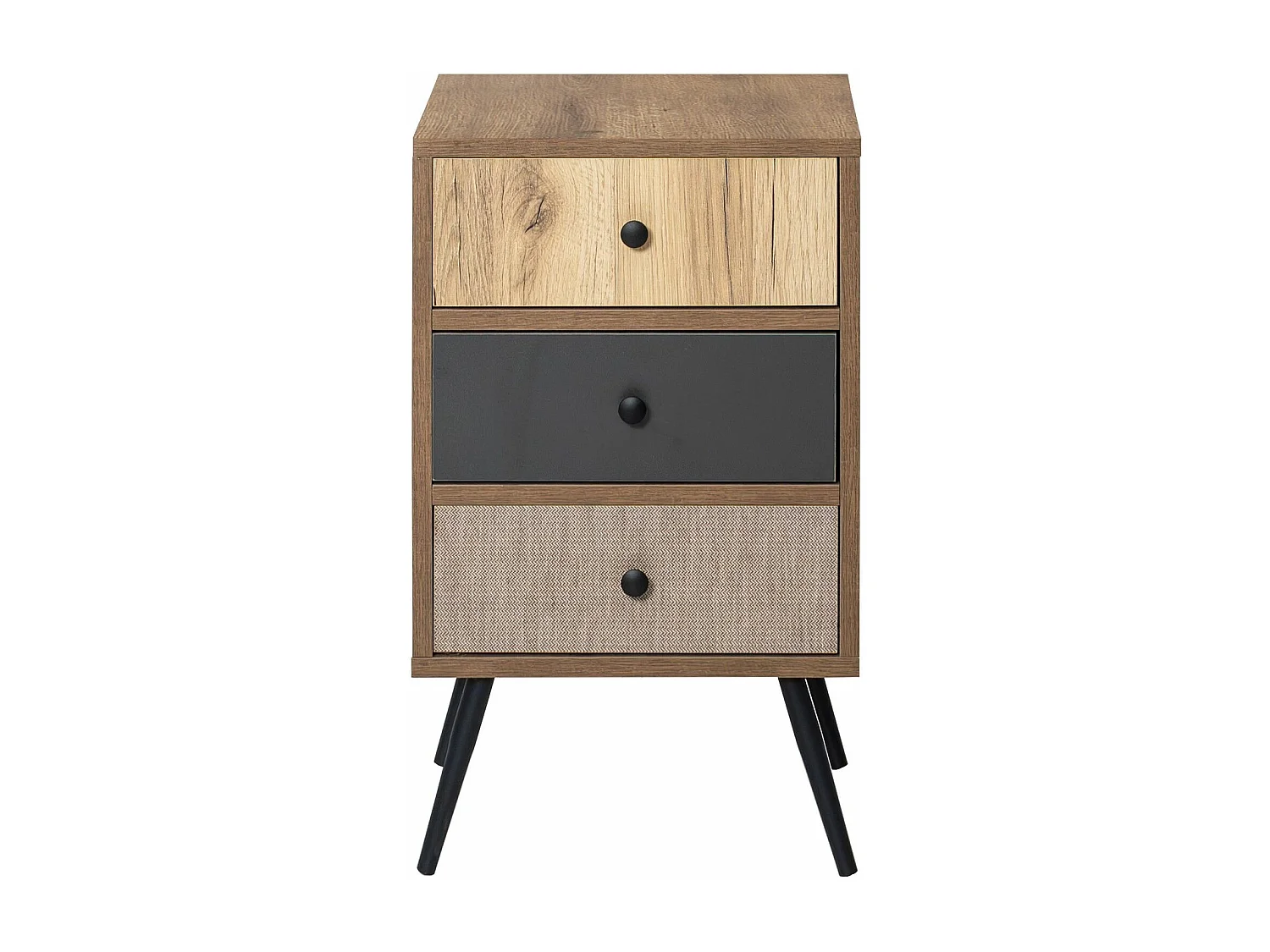 Table de chevet à 3 tiroirs Louan L41xH70cm Bois clair, Anthracite et Taupe