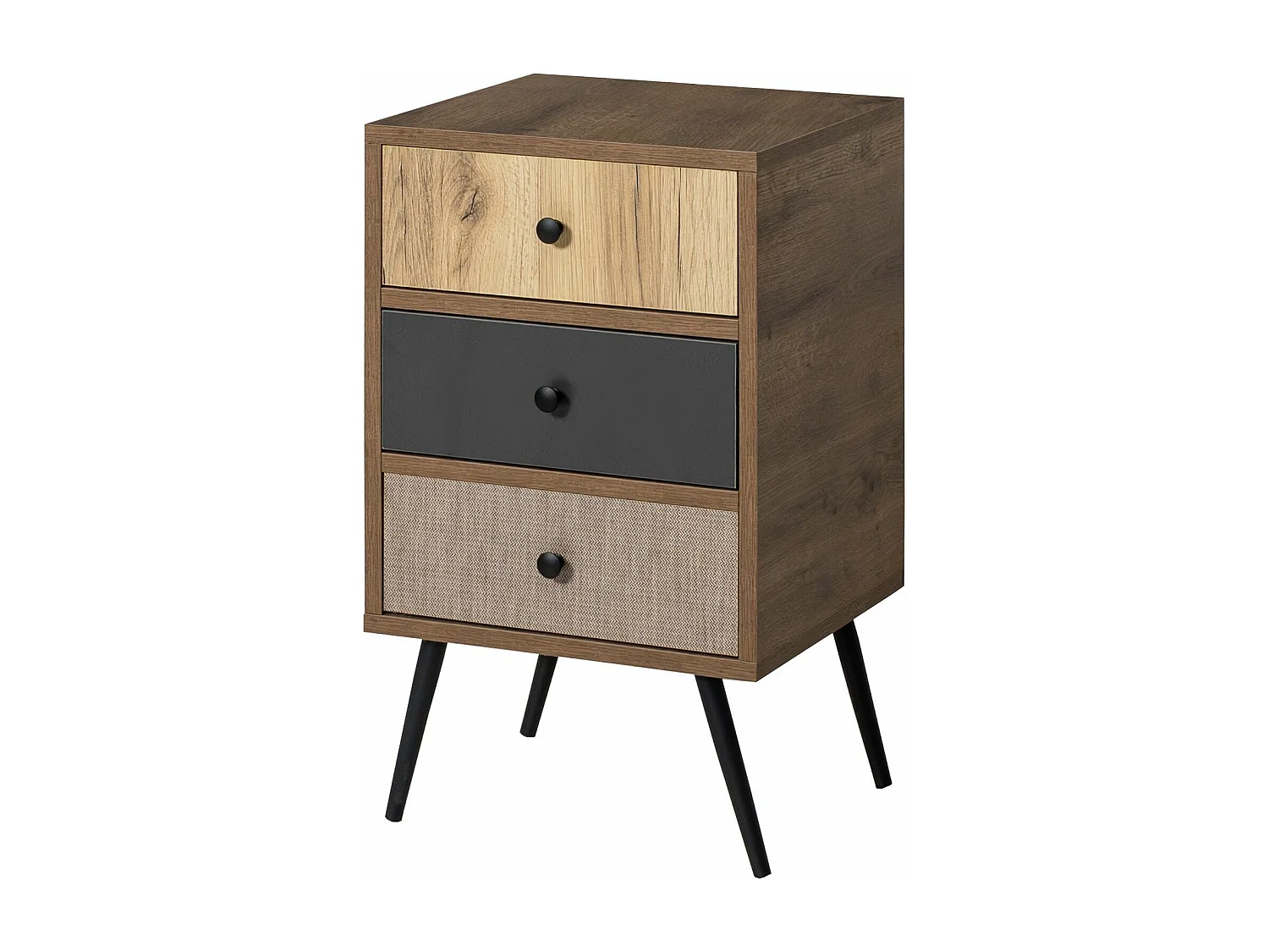 Table de chevet à 3 tiroirs Louan L41xH70cm Bois clair, Anthracite et Taupe