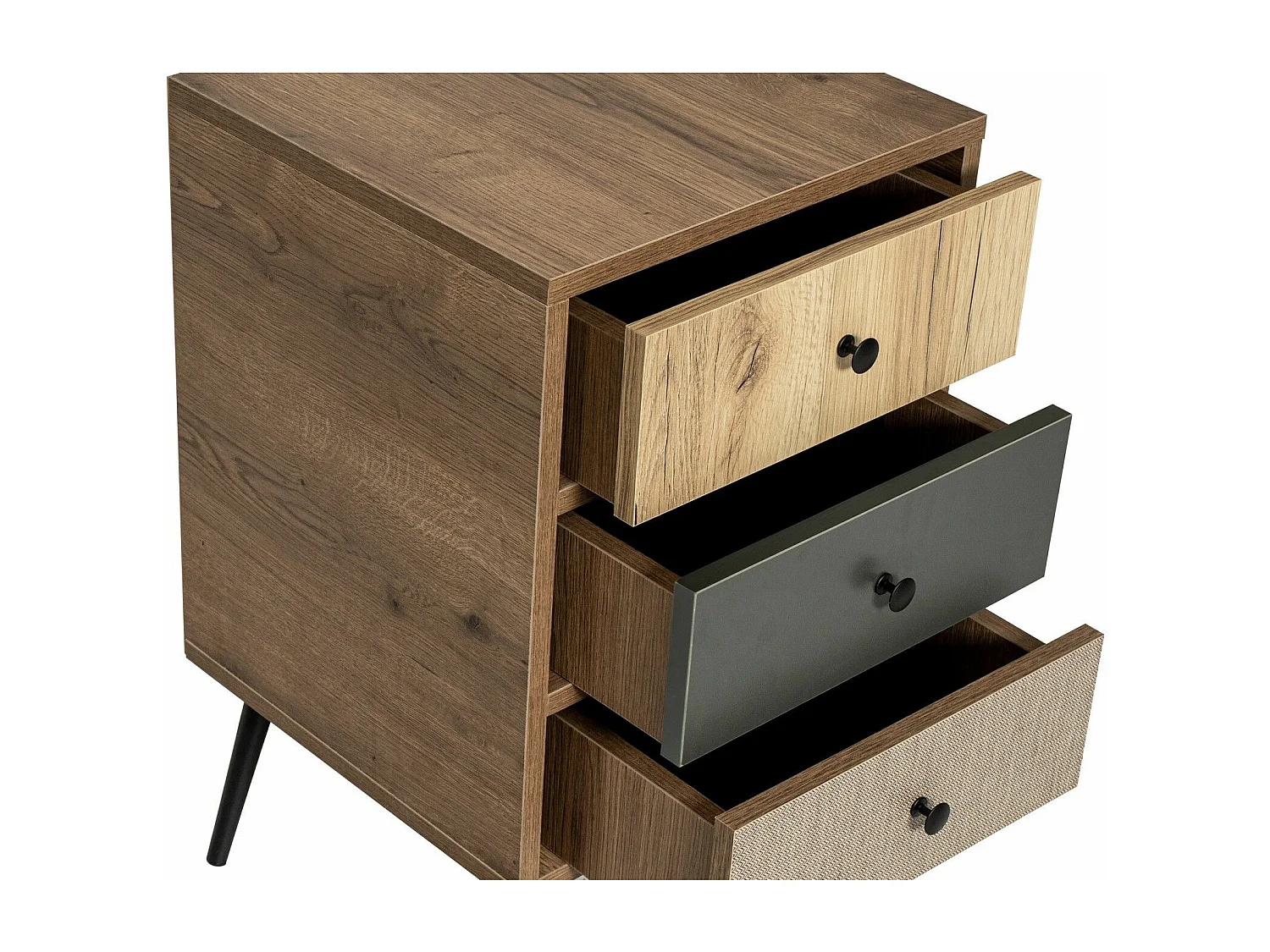 Table de chevet à 3 tiroirs Louan L41xH70cm Bois clair, Anthracite et Taupe