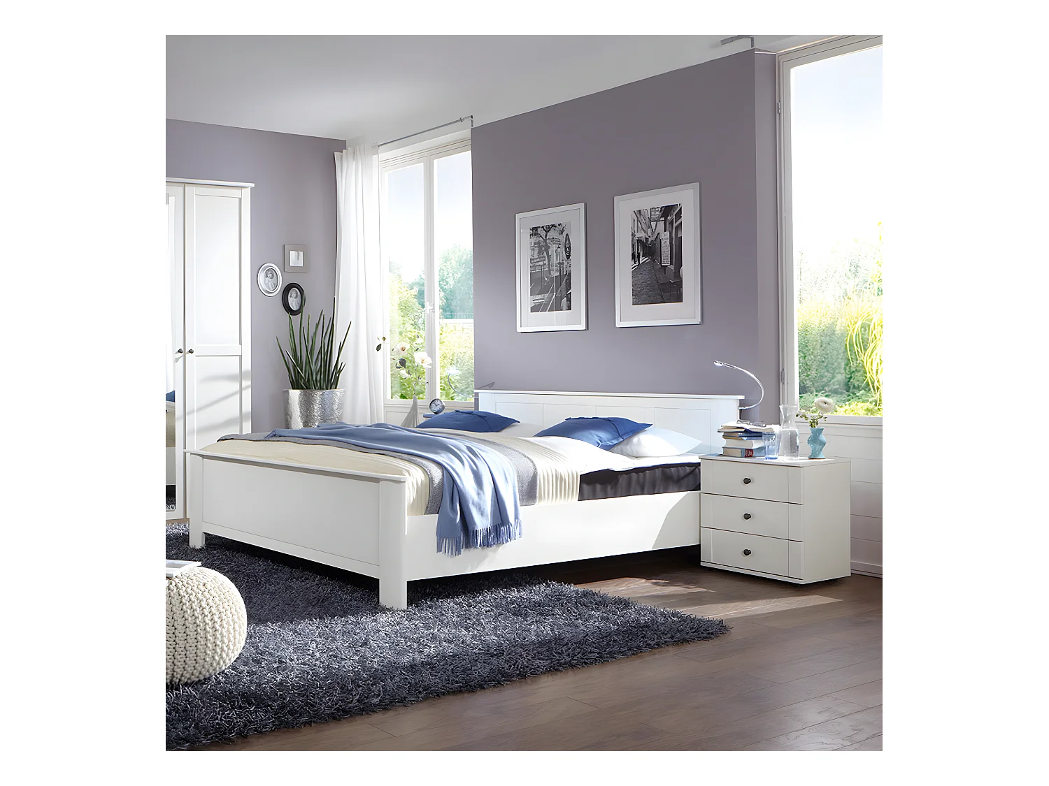 Lit adulte avec 2 chevets Coloris Blanc - D 180 X 200 cm