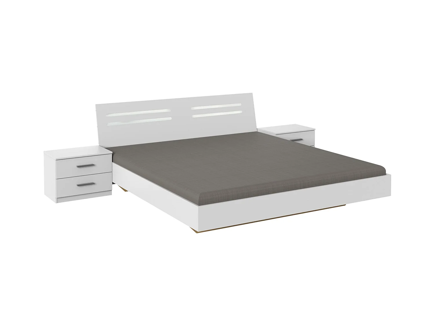 Lit adulte double 160 x 200 + 2 chevets coloris blanc - L. 169 x P. 210 x H. 81 cm