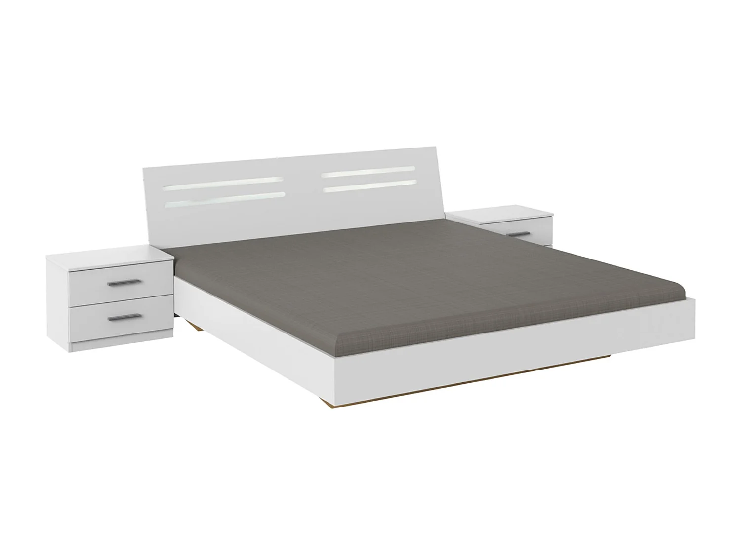 Lit adulte double 160 x 200 + 2 chevets coloris blanc - L. 169 x P. 210 x H. 81 cm