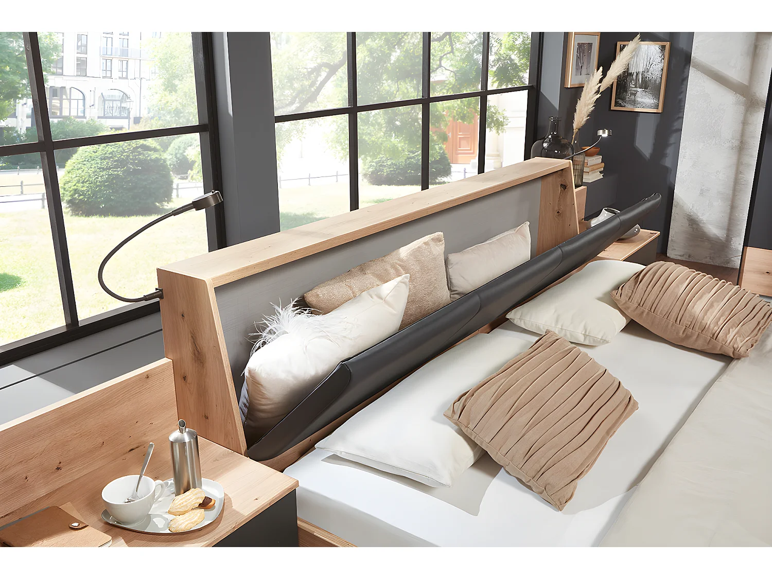 Lit adulte double 180x200 cm King Size + 2 chevets + 2 tiroirs lit