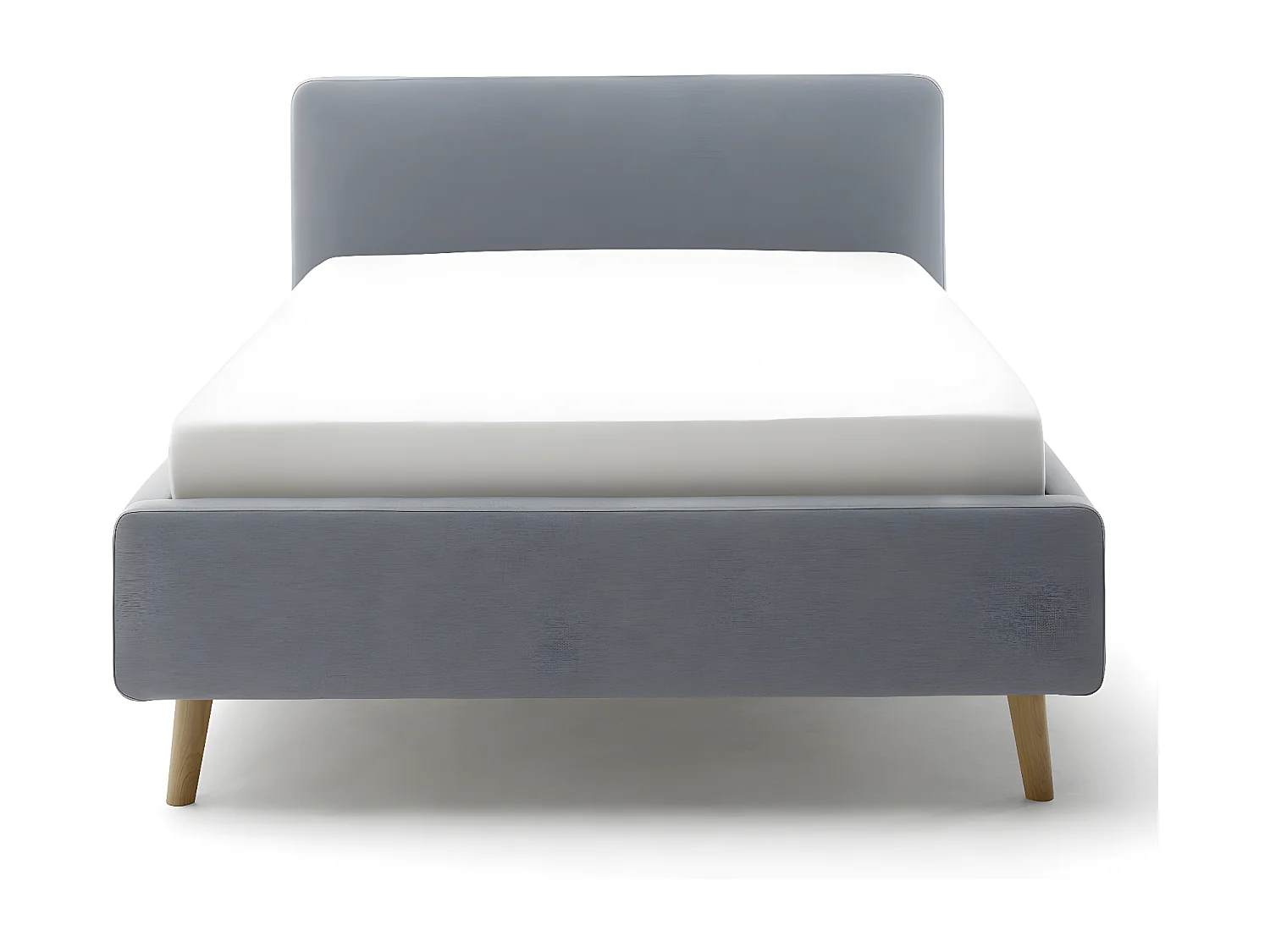 Lit rembourré adulte 140x200cm avec tête de lit en tissu bleu glacier, sommier et coffre