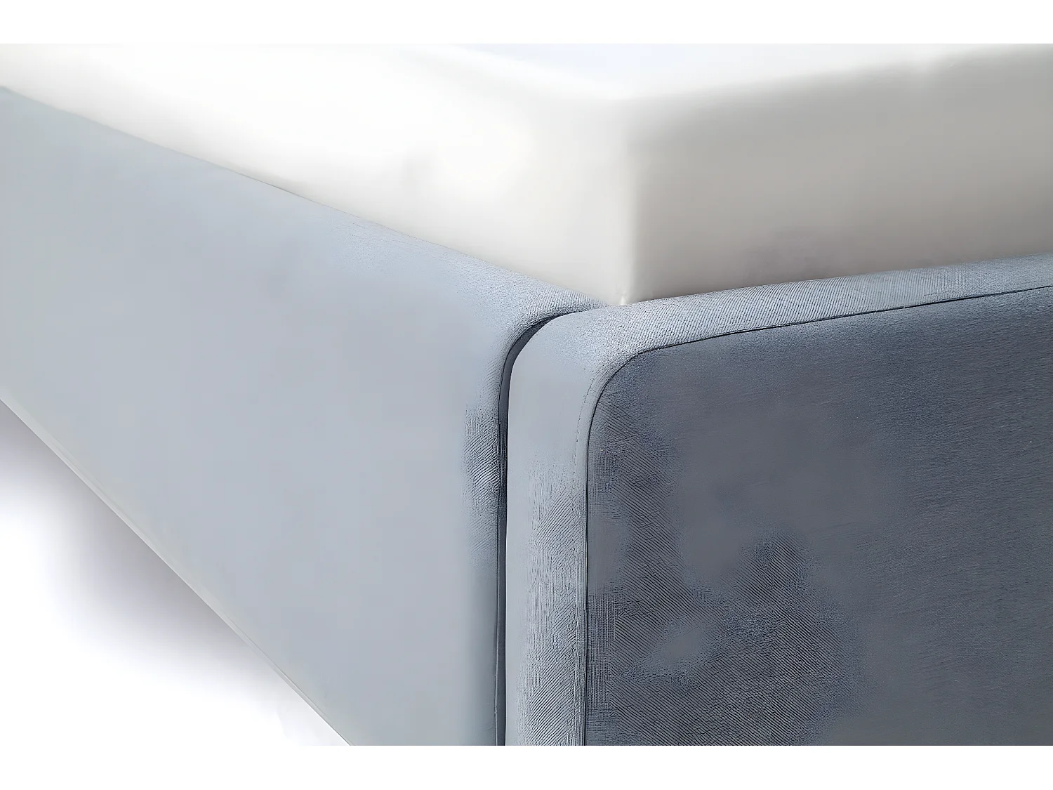 Lit rembourré adulte 140x200cm avec tête de lit en tissu bleu glacier, sommier et coffre