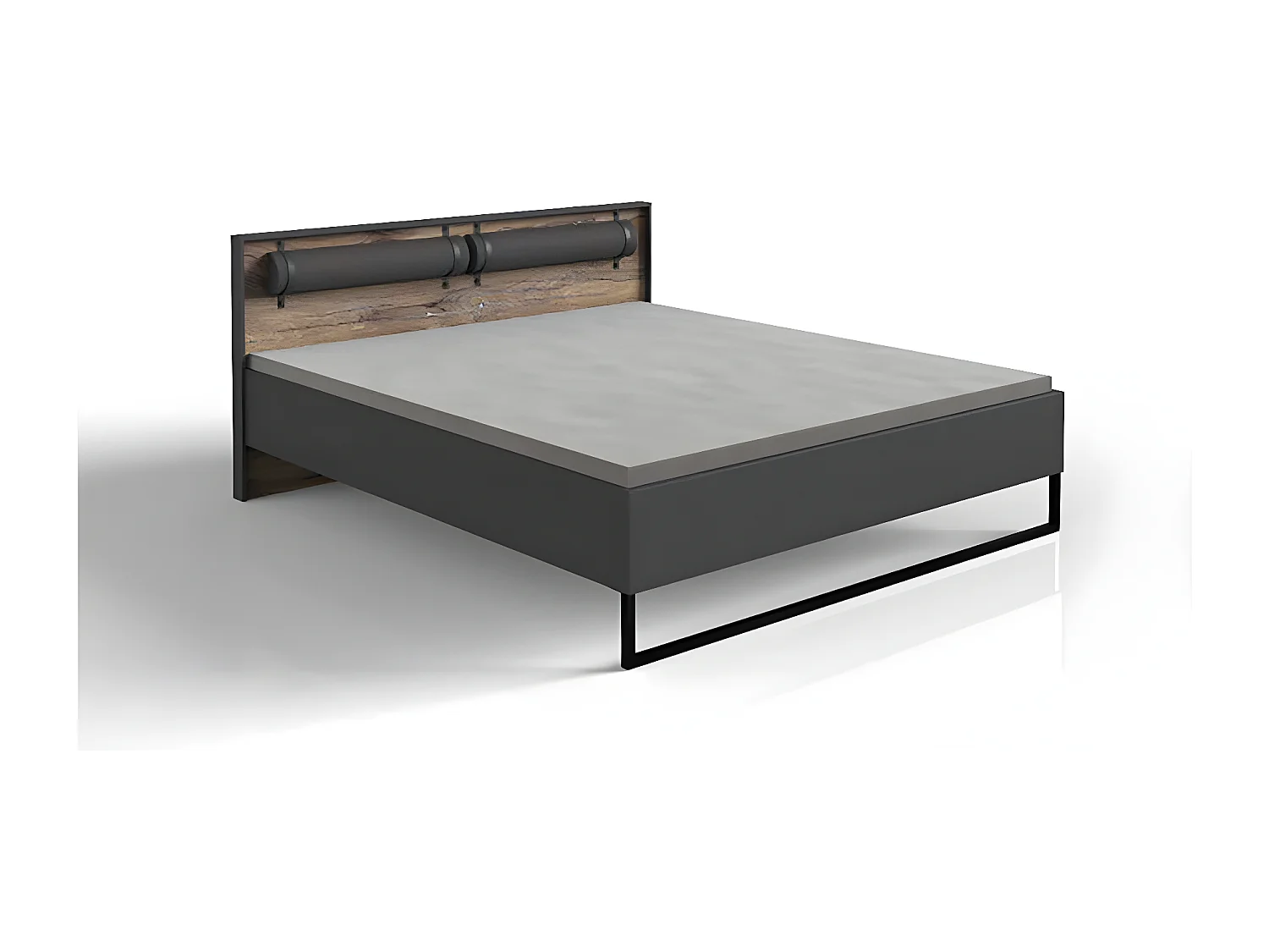 Lit adulte double 180x200 cm King Size + 2 chevets coloris imitation chêne /graphite