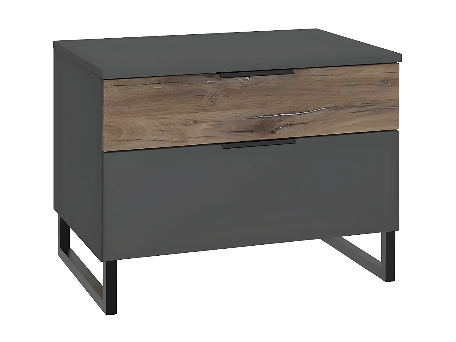 Lit adulte double 180x200 cm King Size + 2 chevets coloris imitation chêne /graphite