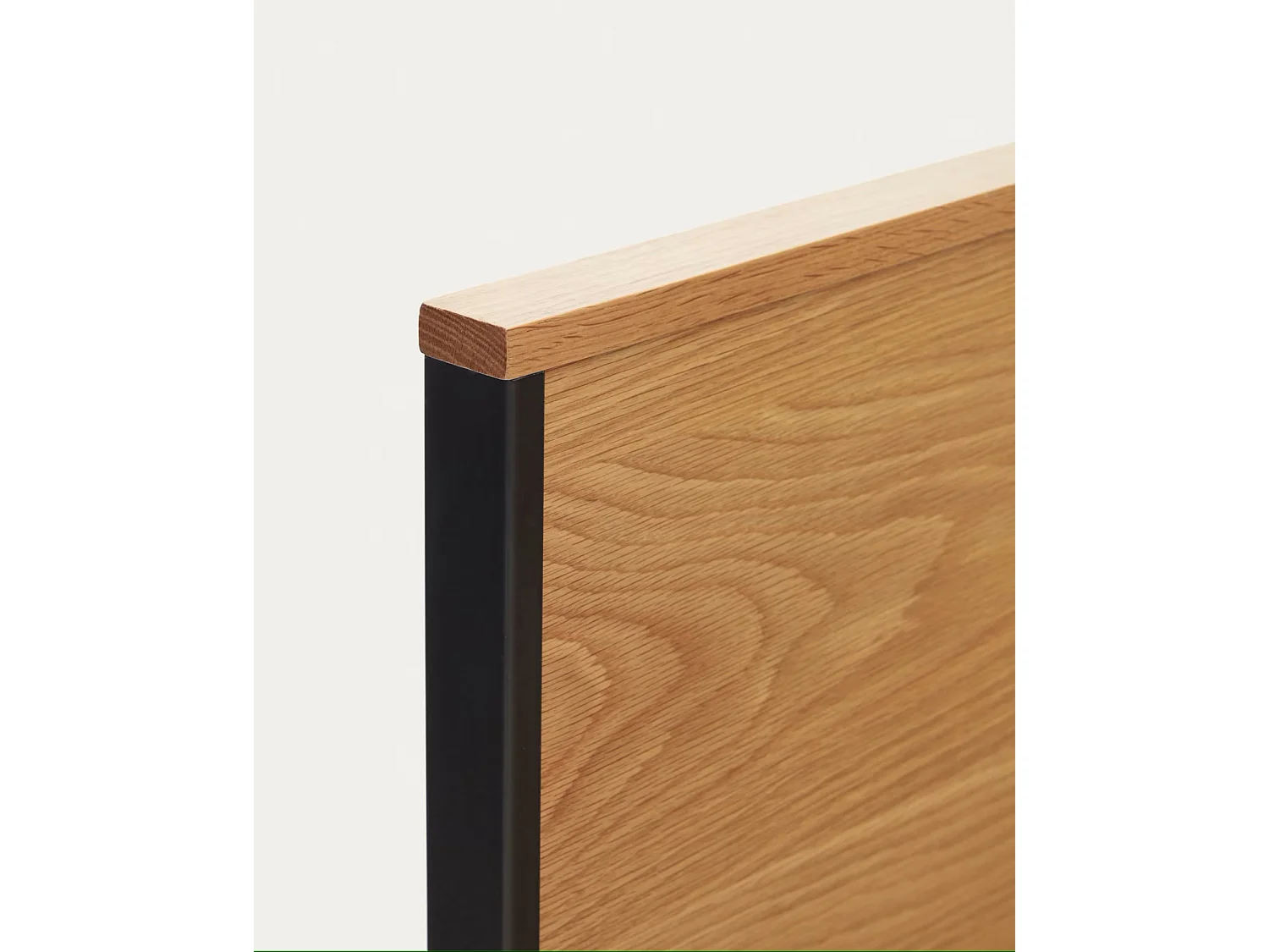 Lit en placage de chêne et pieds en acier finition noire - L. 103 x P. 204 x H. 97 cm