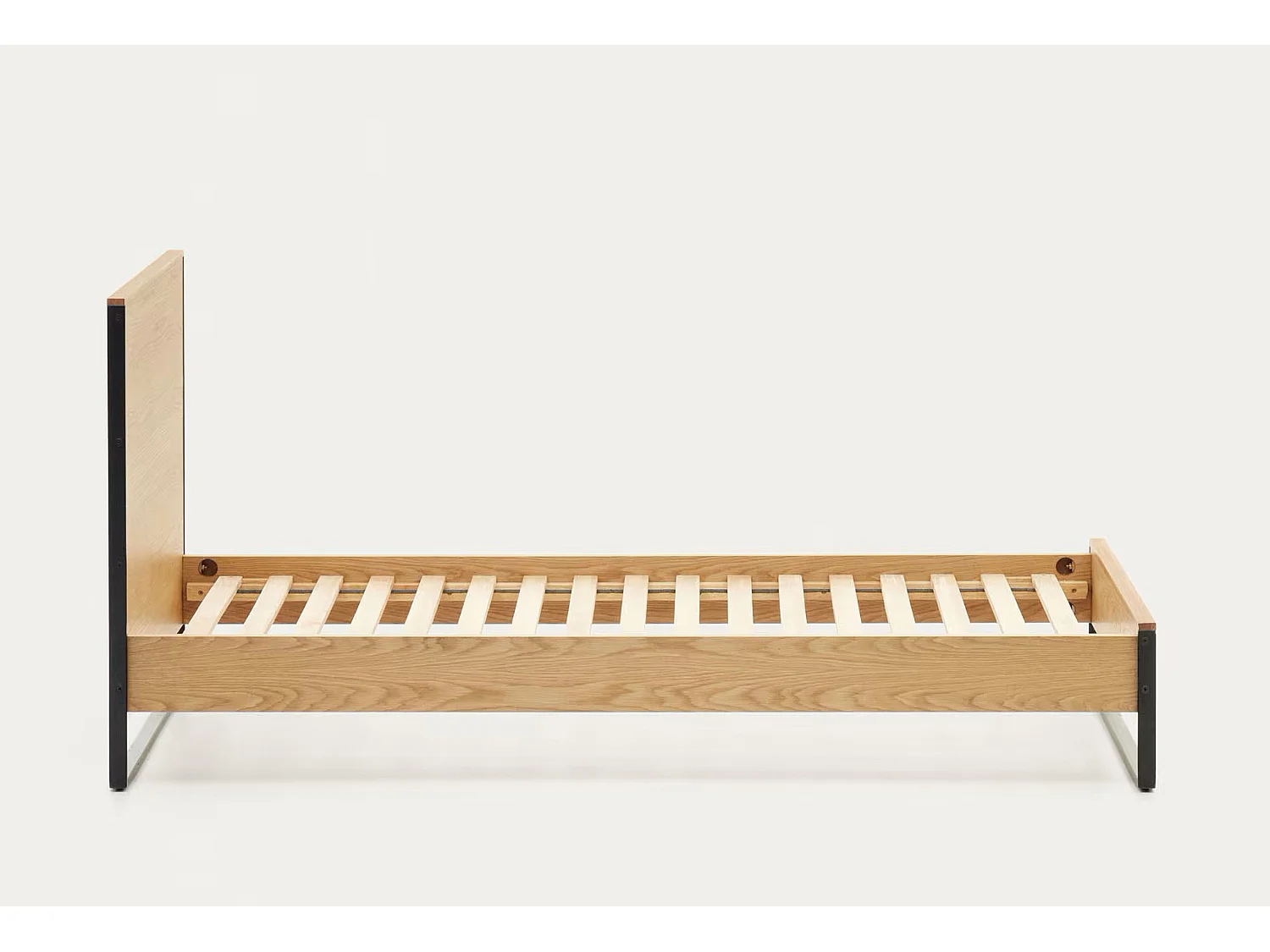 Lit en placage de chêne et pieds en acier finition noire - L. 103 x P. 204 x H. 97 cm