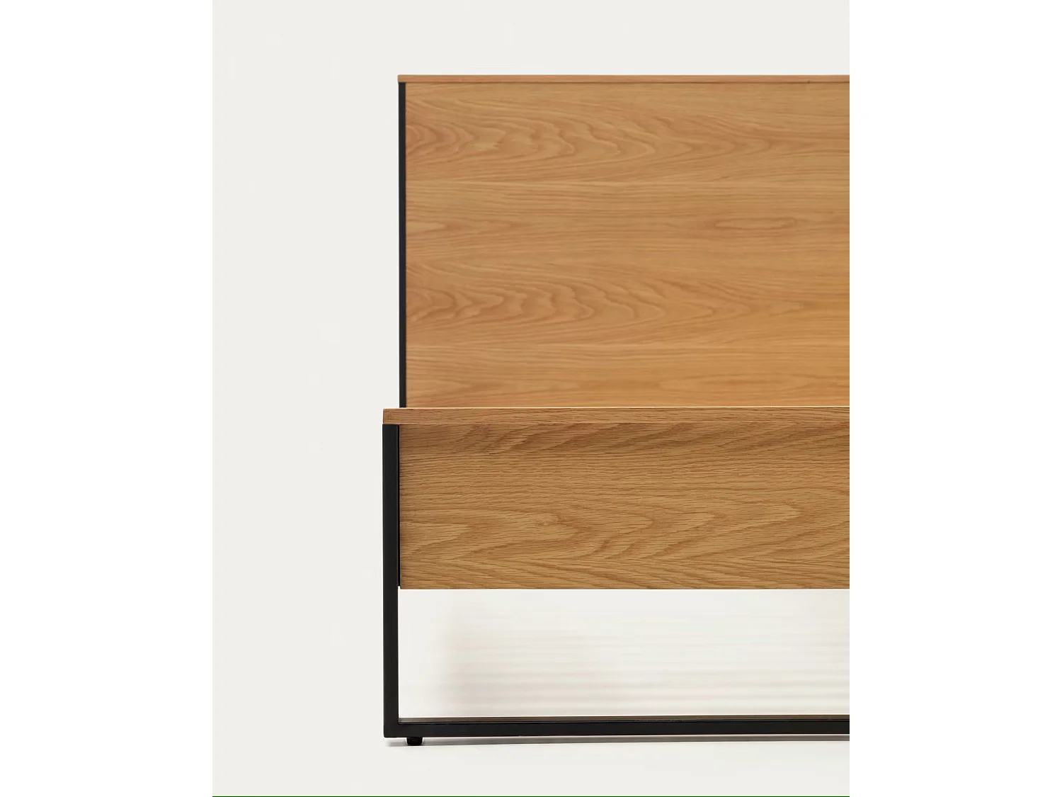 Lit en placage de chêne et pieds en acier finition noire - L. 103 x P. 204 x H. 97 cm