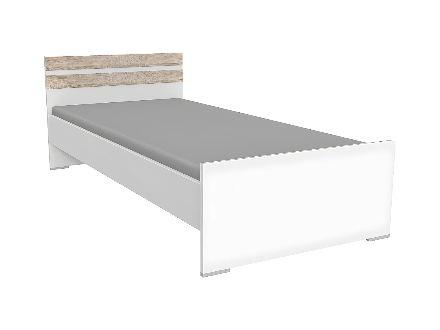 Lit pour enfant coloris Blanc, rechampis imitation chêne - L. 204 x H. 71 x largeur 96 cm