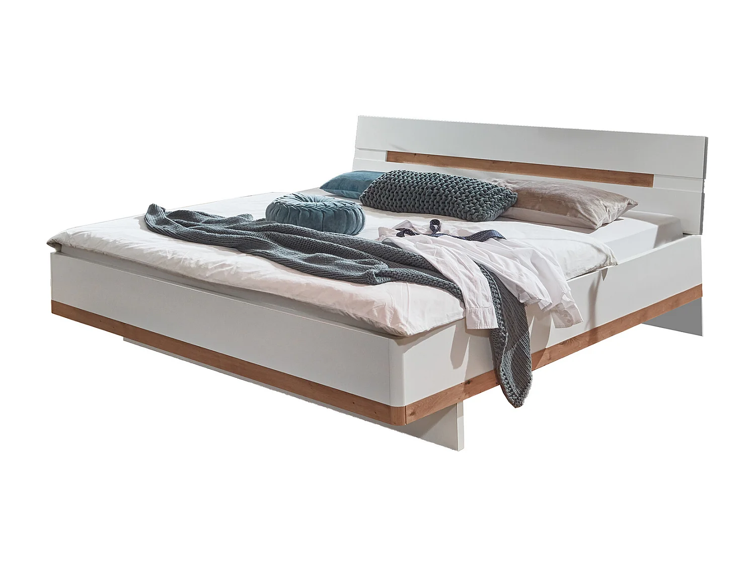 Lit adulte double 180x200cm King Size + 2 chevets coloris blanc/imitation chêne artisan