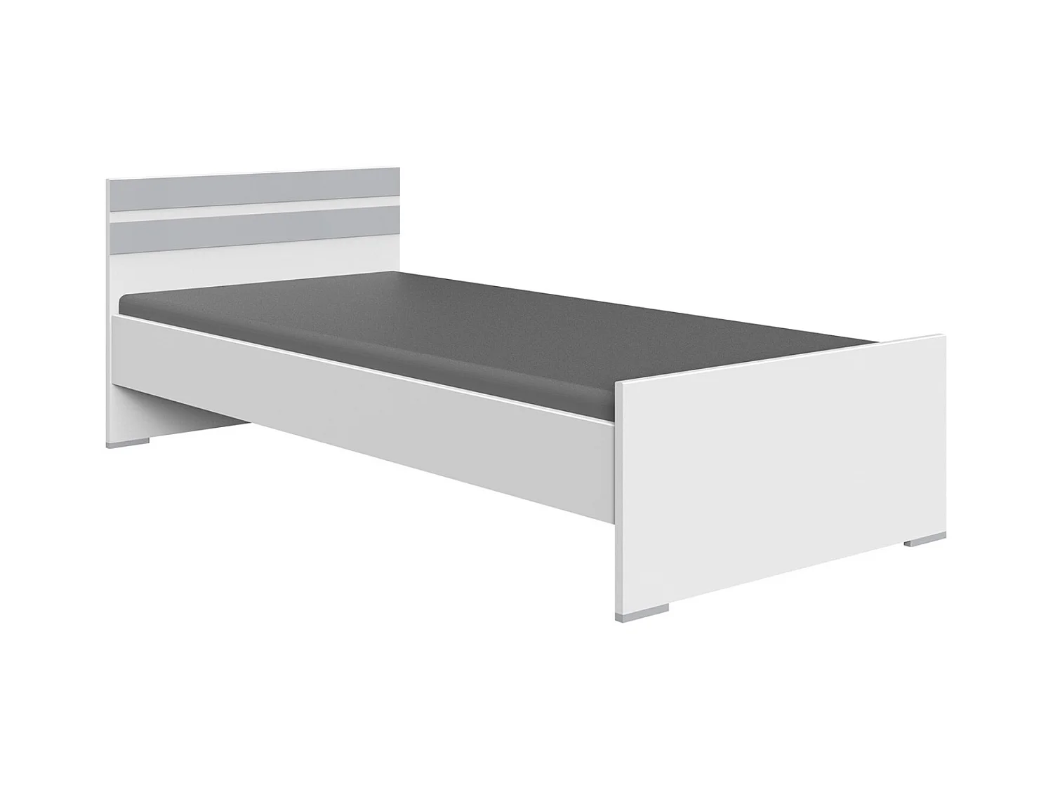 Lit pour enfant coloris Blanc, rechampis gris clair - L. 204 x H. 71 x largeur 96 cm