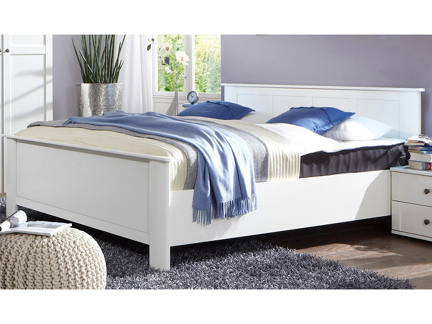 Lit adulte avec 2 chevets Coloris Blanc - Dim: 160 X 200 cm