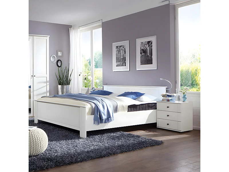 Lit adulte avec 2 chevets Coloris Blanc - Dim: 160 X 200 cm