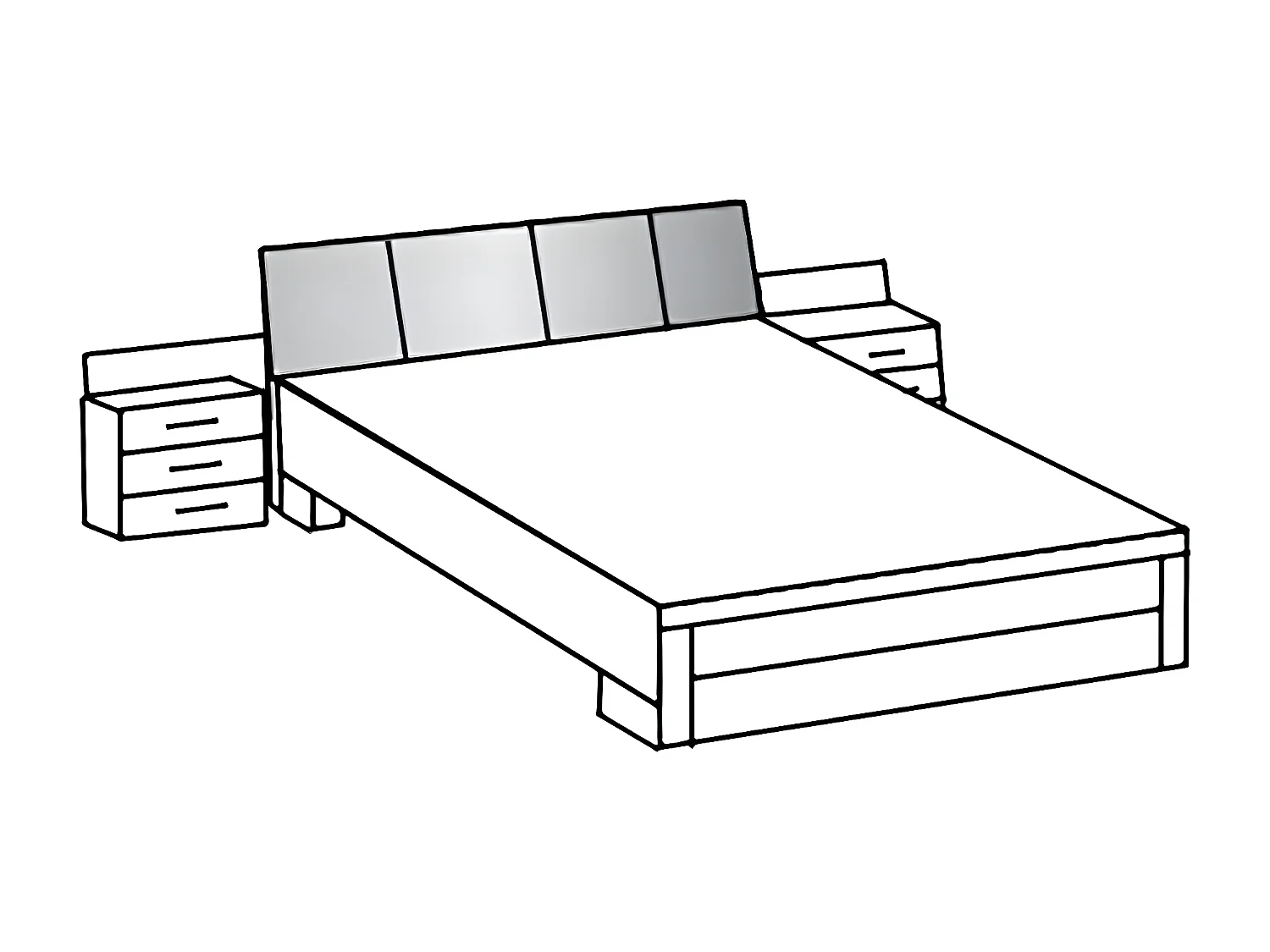 Lit adulte double 180x200 cm King Size + 2 chevets + 2 tiroirs lit