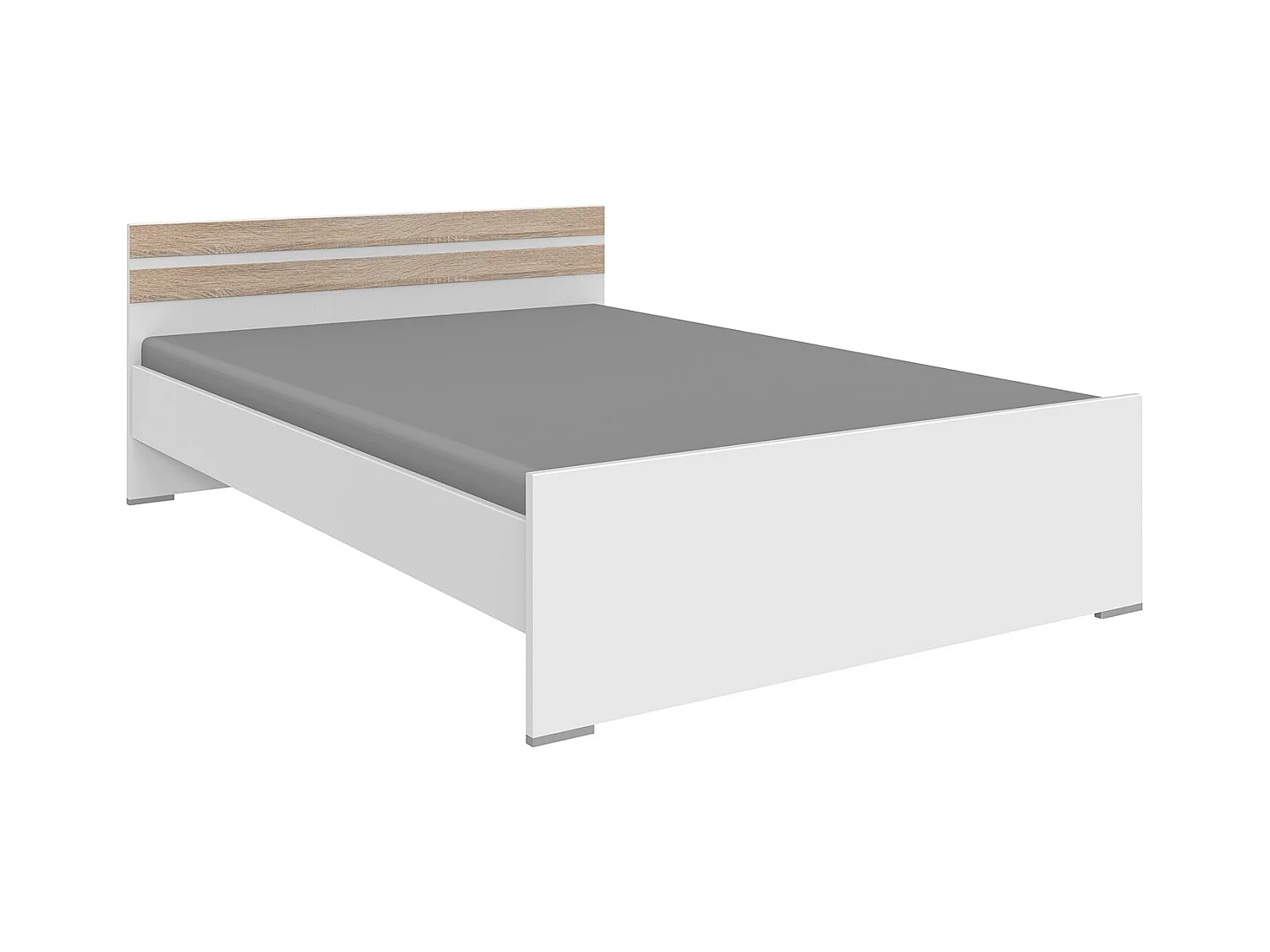 Lit pour enfant coloris Blanc, rechampis imitation chêne - L. 204 x H. 71 x largeur 146 cm