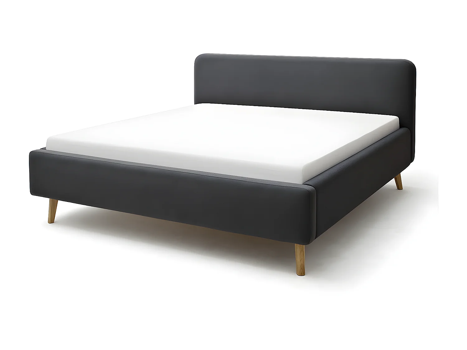 Lit rembourré adulte 180x200cm avec tête de lit en tissu anthracite , sommier et coffre