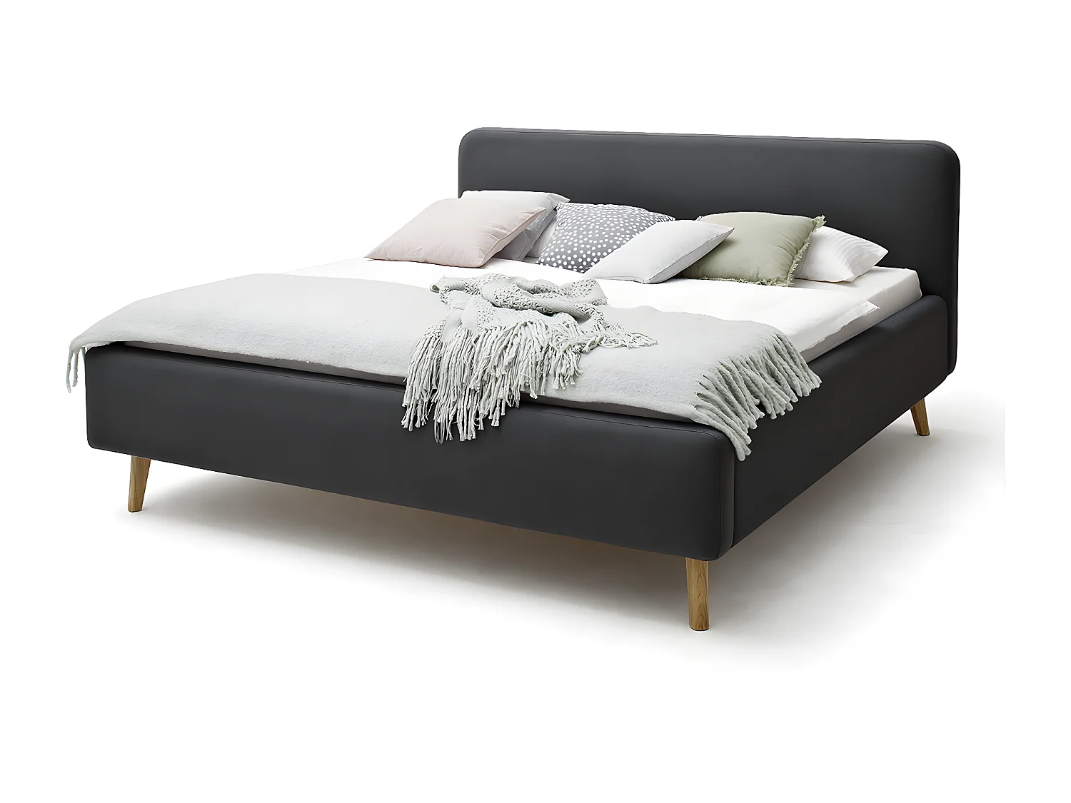 Lit rembourré adulte 180x200cm avec tête de lit en tissu anthracite , sommier et coffre