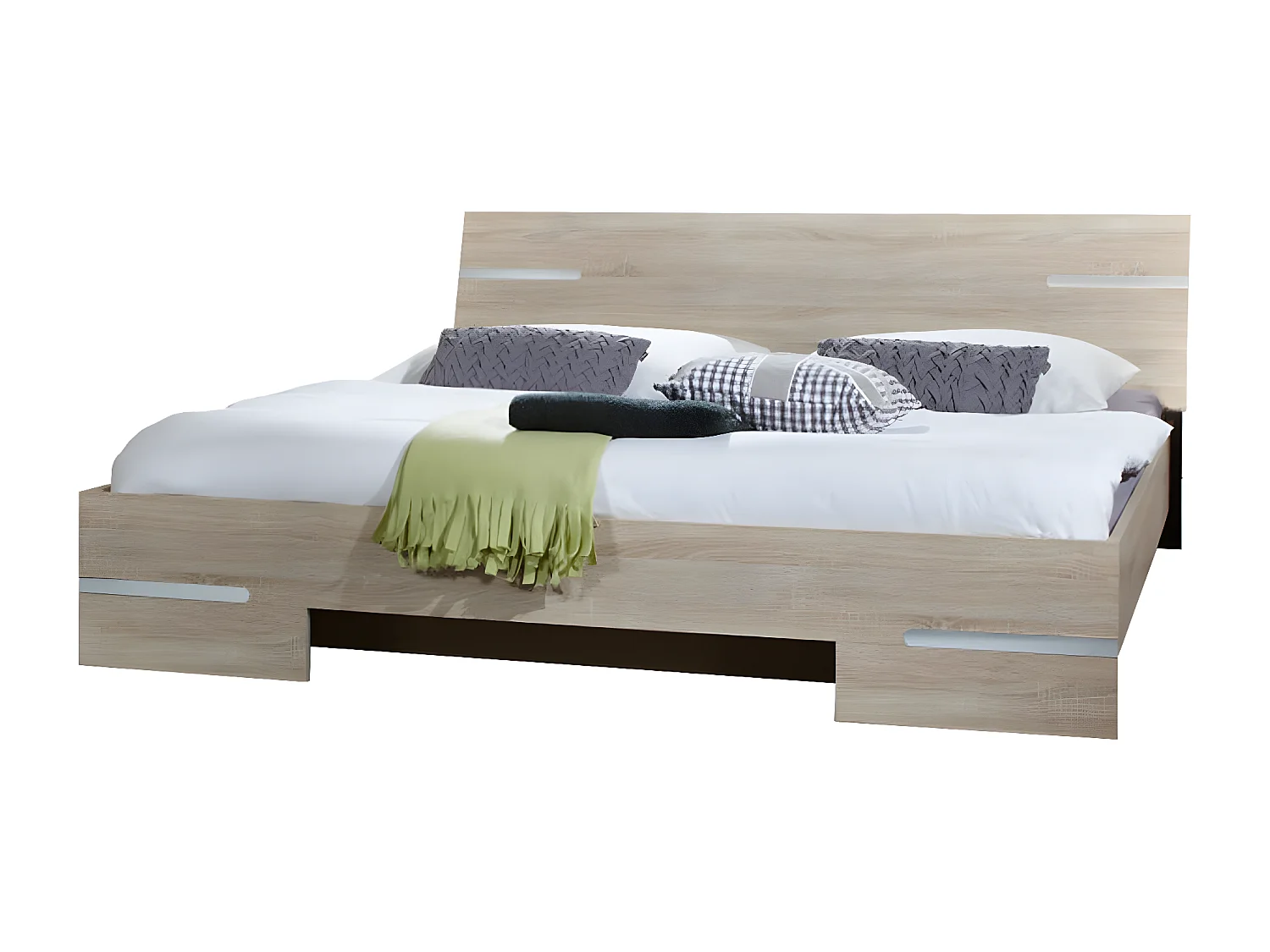 Lit adulte double + chevets coloris imitation chêne Artisan/chrome brillant