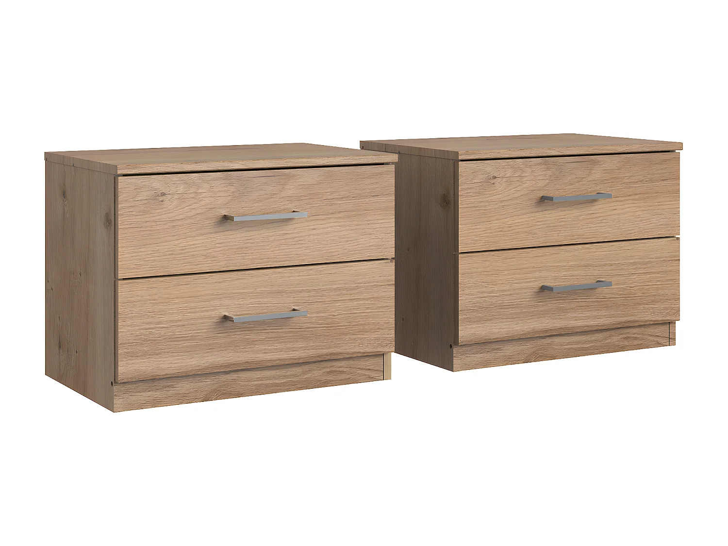 Lit adulte double 140 x 190cm + 2 chevets coloris imitation chêne poutre/chrome brillant