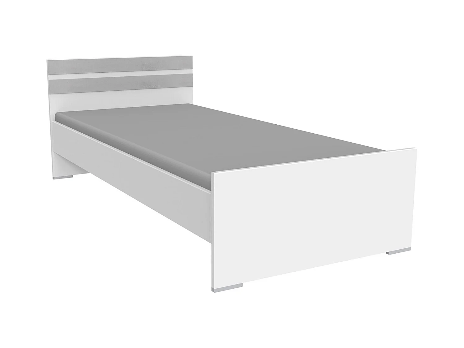 Lit pour enfant coloris Blanc, rechampis teinte béton gris clair -L. 204 x H. 71 x largeur 96 cm