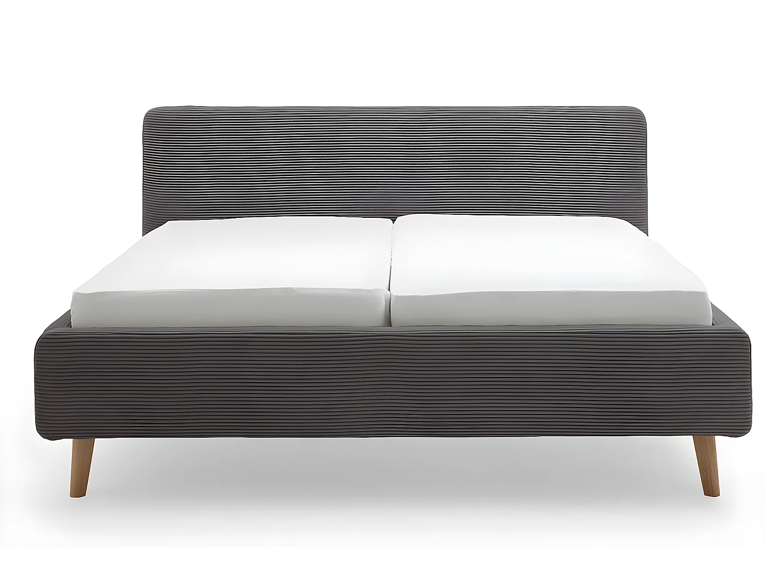 Lit rembourré adulte 180x200cm avec tête de lit en velours côtelé gris, sommier et coffre