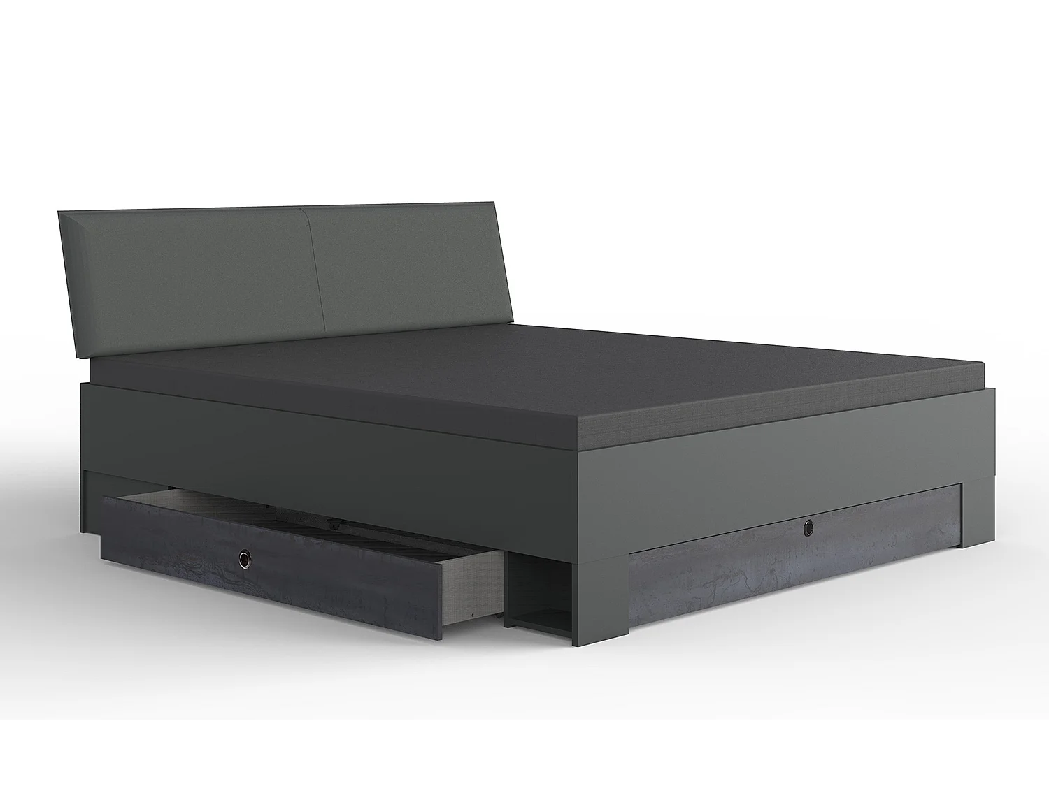 Lit adulte double 160x200 cm Queen Size + 2 chevets coloris gris foncé - L. 169 x P. 210 x H. 96 cm