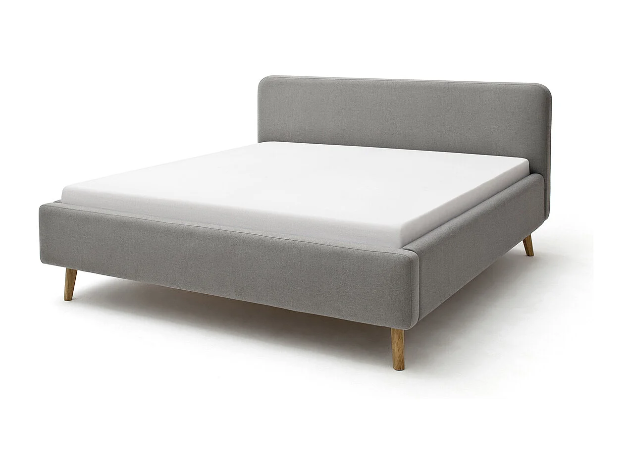 Lit rembourré adulte 180x200cm avec tête de lit en tissu gris clair-L. 200 x P. x 218 x H. 105cm