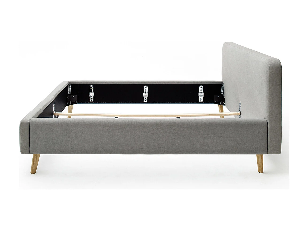 Lit rembourré adulte 180x200cm avec tête de lit en tissu gris clair-L. 200 x P. x 218 x H. 105cm