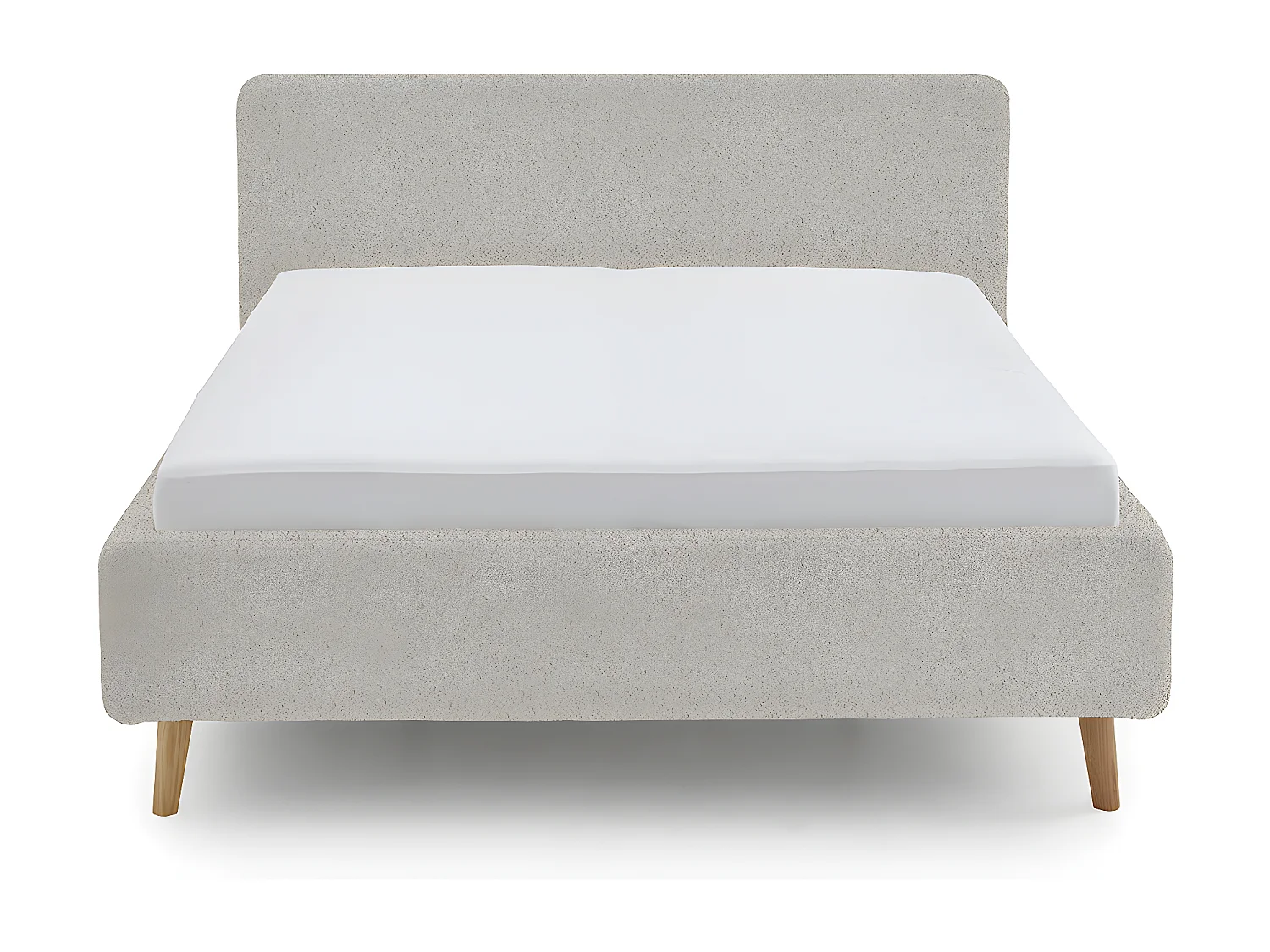 Lit rembourré adulte 140x200cm avec tête de lit en tissu beige-L. 160 x P. 218 x H. 105cm