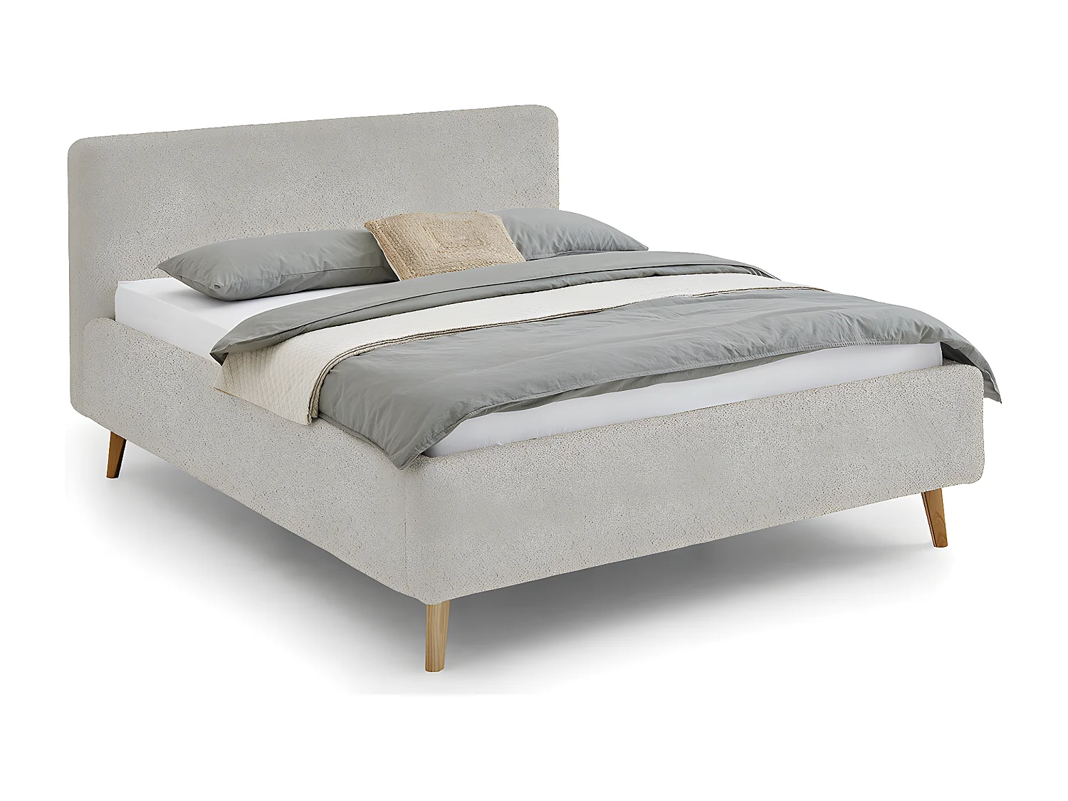 Lit rembourré adulte 140x200cm avec tête de lit en tissu beige-L. 160 x P. 218 x H. 105cm