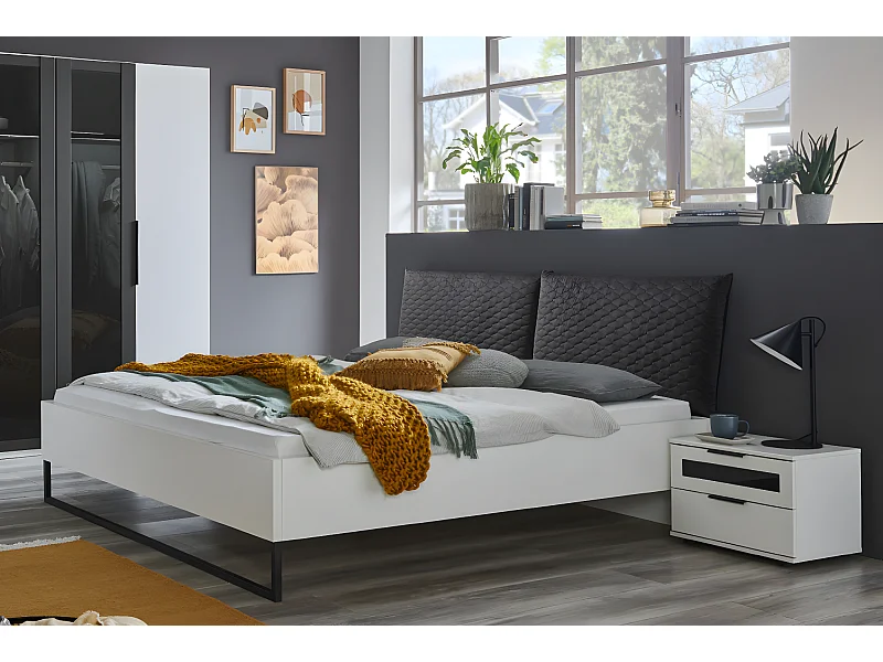 Ensemble de lit + 2 chevets king size coloris Blanc, rechampis graphite