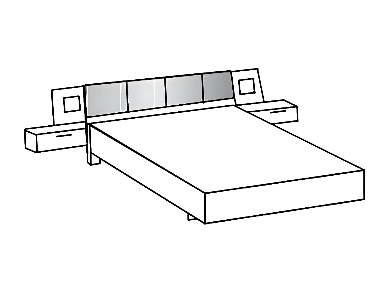 Lit adulte double 180x200 cm + 2 chevets + 2 tiroirs coloris blanc/graphite 