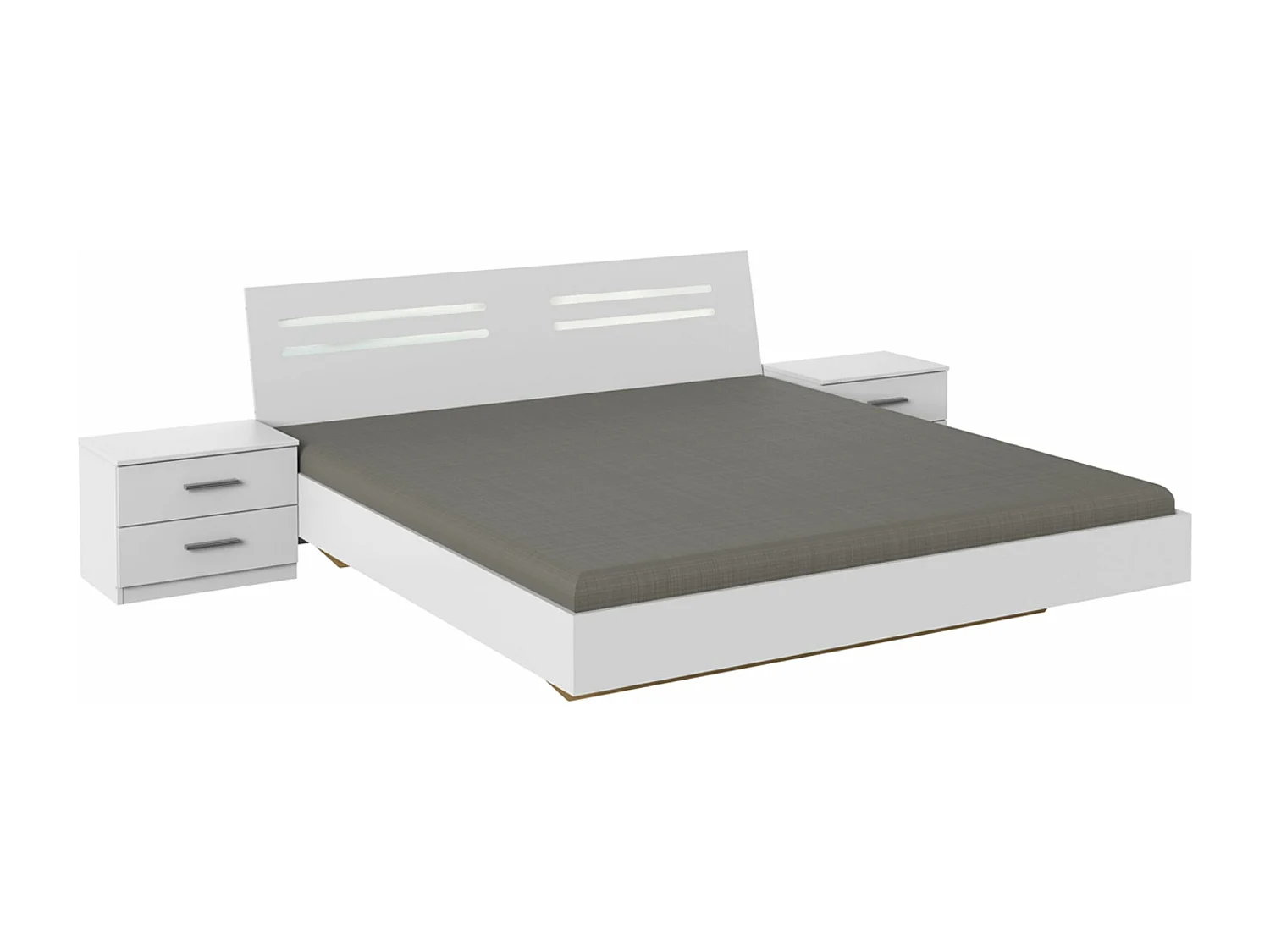 Lit adulte double 180 x 200 + 2 chevets coloris blanc - L. 189 x P. 210 x H. 81 cm