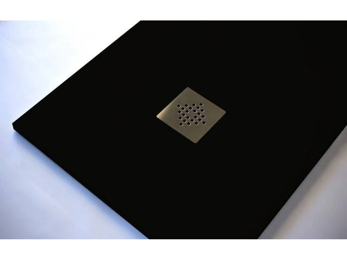 Receveur de douche 80 x 130 cm extra plat PURE en résine surface ardoisée noir Grille inox