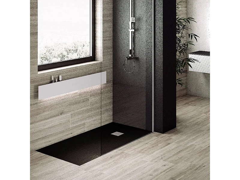 Plato de ducha pizarra PURE negro  70x140 cm rejilla acero inox.