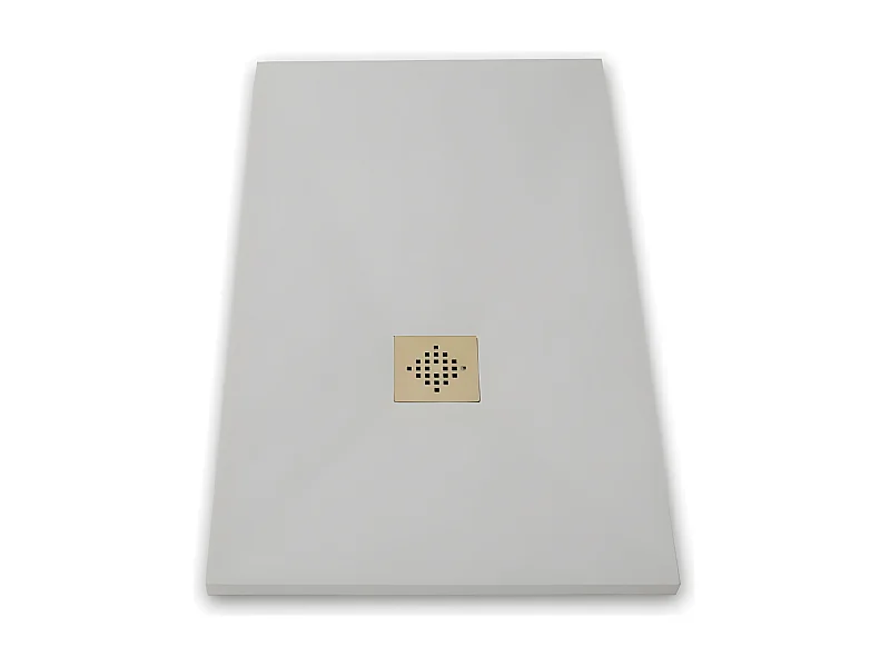 Receveur de douche 90 x 100 cm extra plat PURE en résine surface ardoisée gris Grille inox