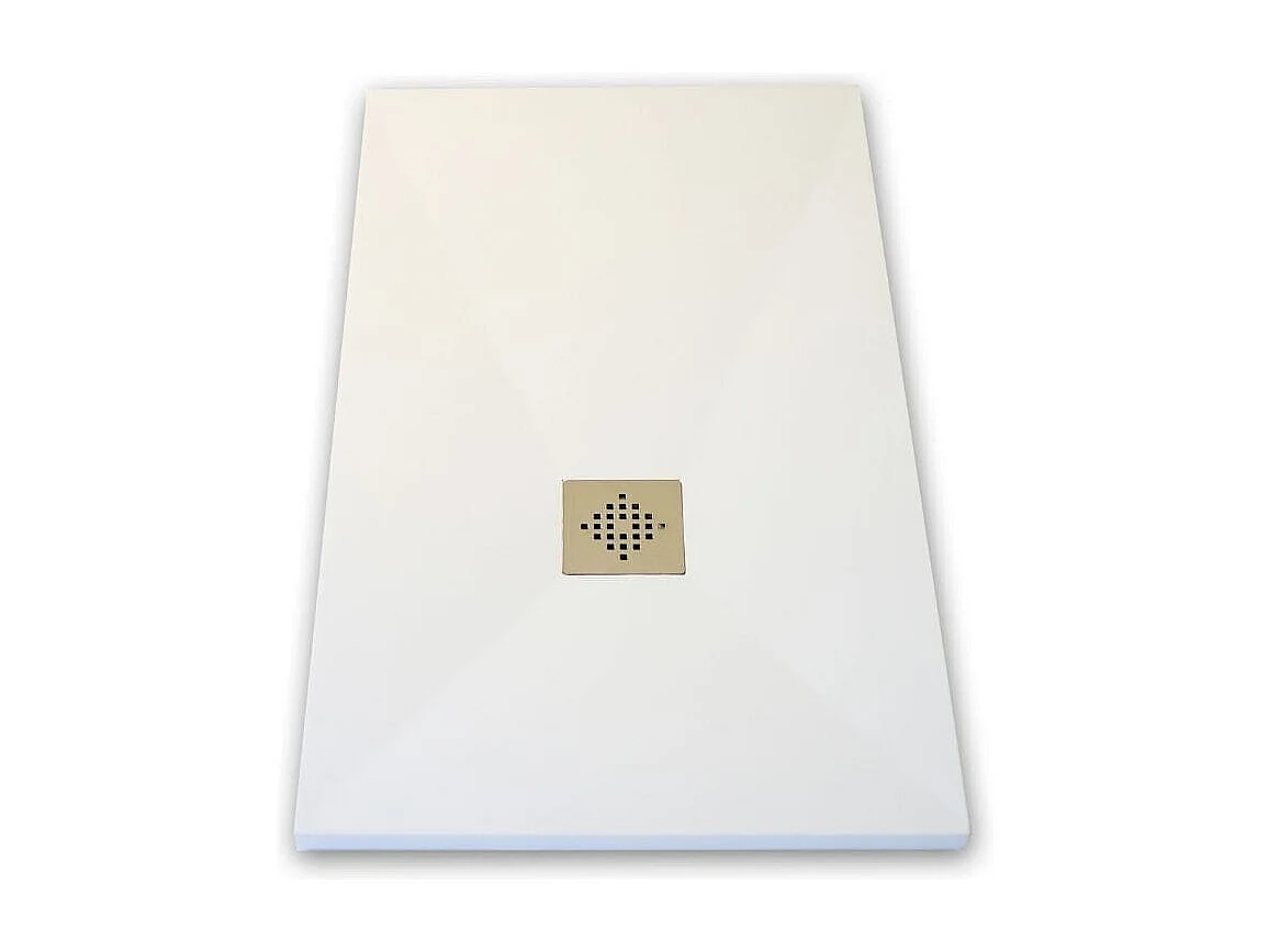 Receveur de douche 80 x 100 cm extra plat PURE en résine surface ardoisée blanc Grille inox