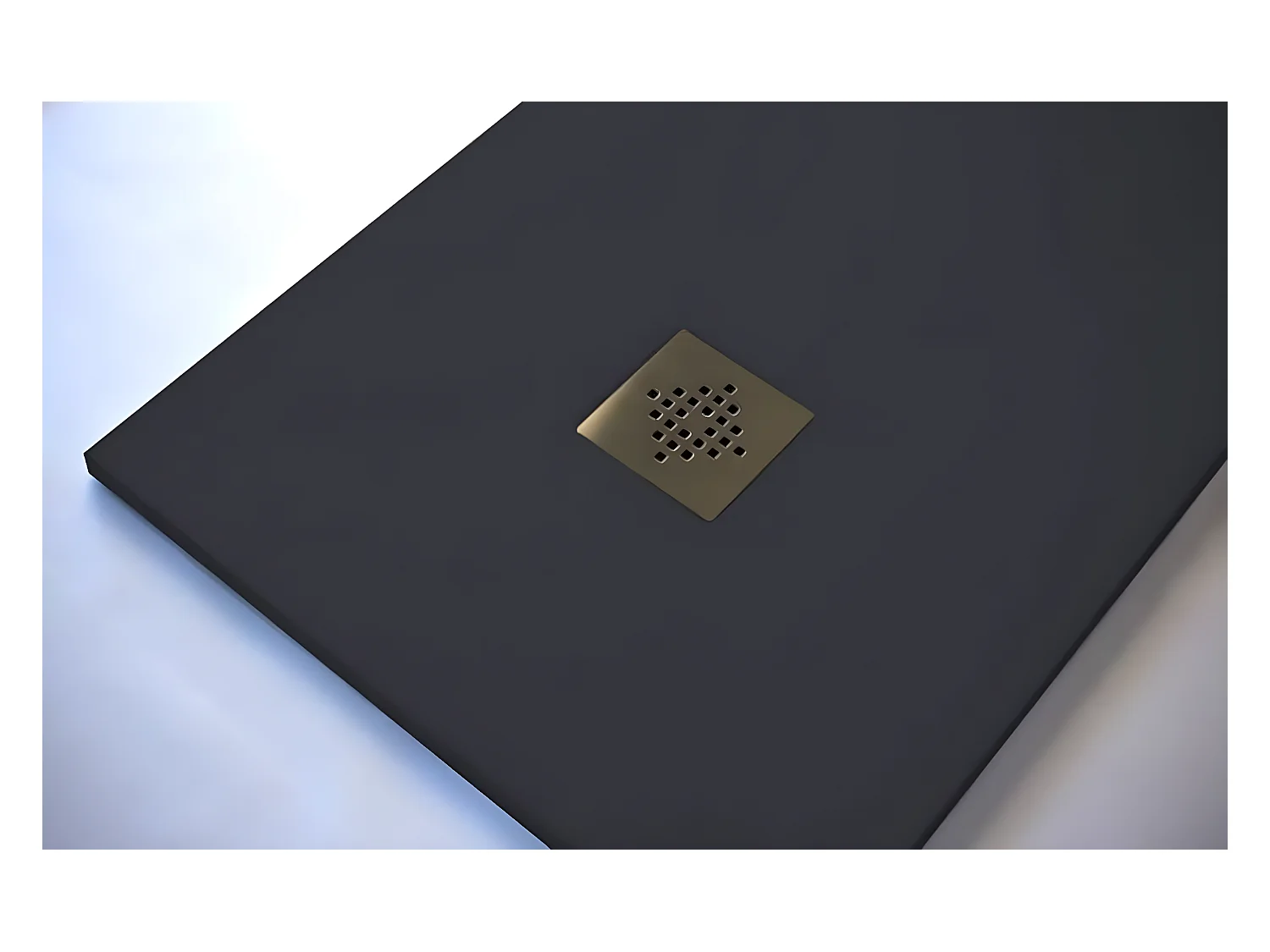 Receveur de douche 80 x 140 cm extra plat PURE en résine surface ardoisée anthracite Grille inox