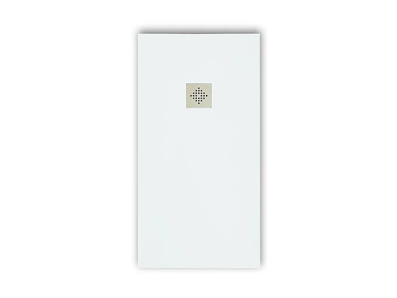 Receveur de douche 100 x 130 cm extra plat PURE en résine surface ardoisée blanc Grille inox
