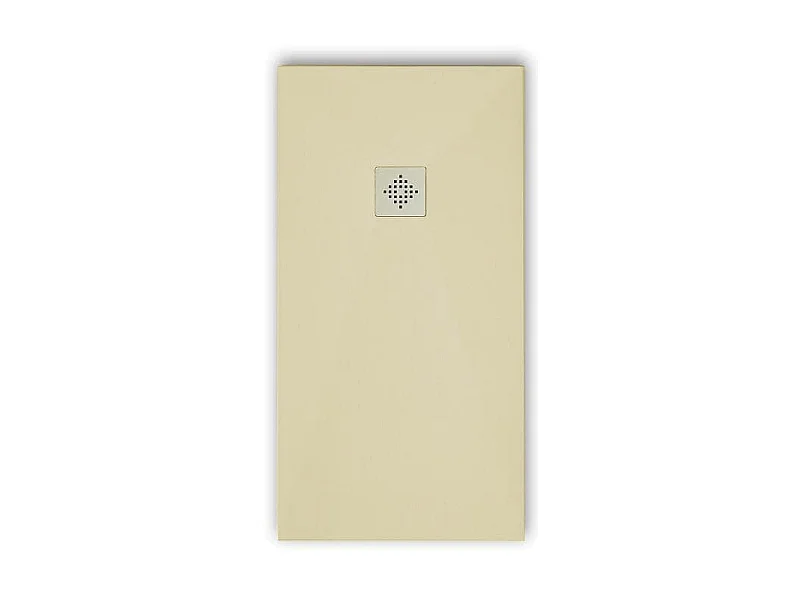 Receveur de douche 90 x 90 cm extra plat PURE en résine surface ardoisée beige Grille inox