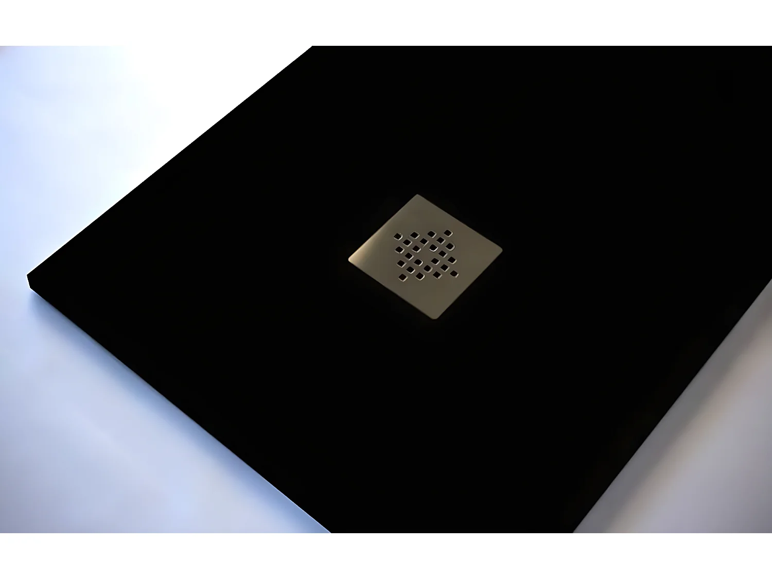 Receveur de douche 100 x 120 cm extra plat PURE en résine surface ardoisée noir Grille inox