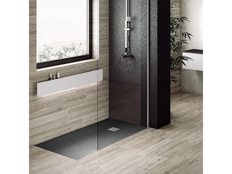 Piatto doccia ultrasottile 90 x 90 cm PURE in resina finitura ardesia antracite