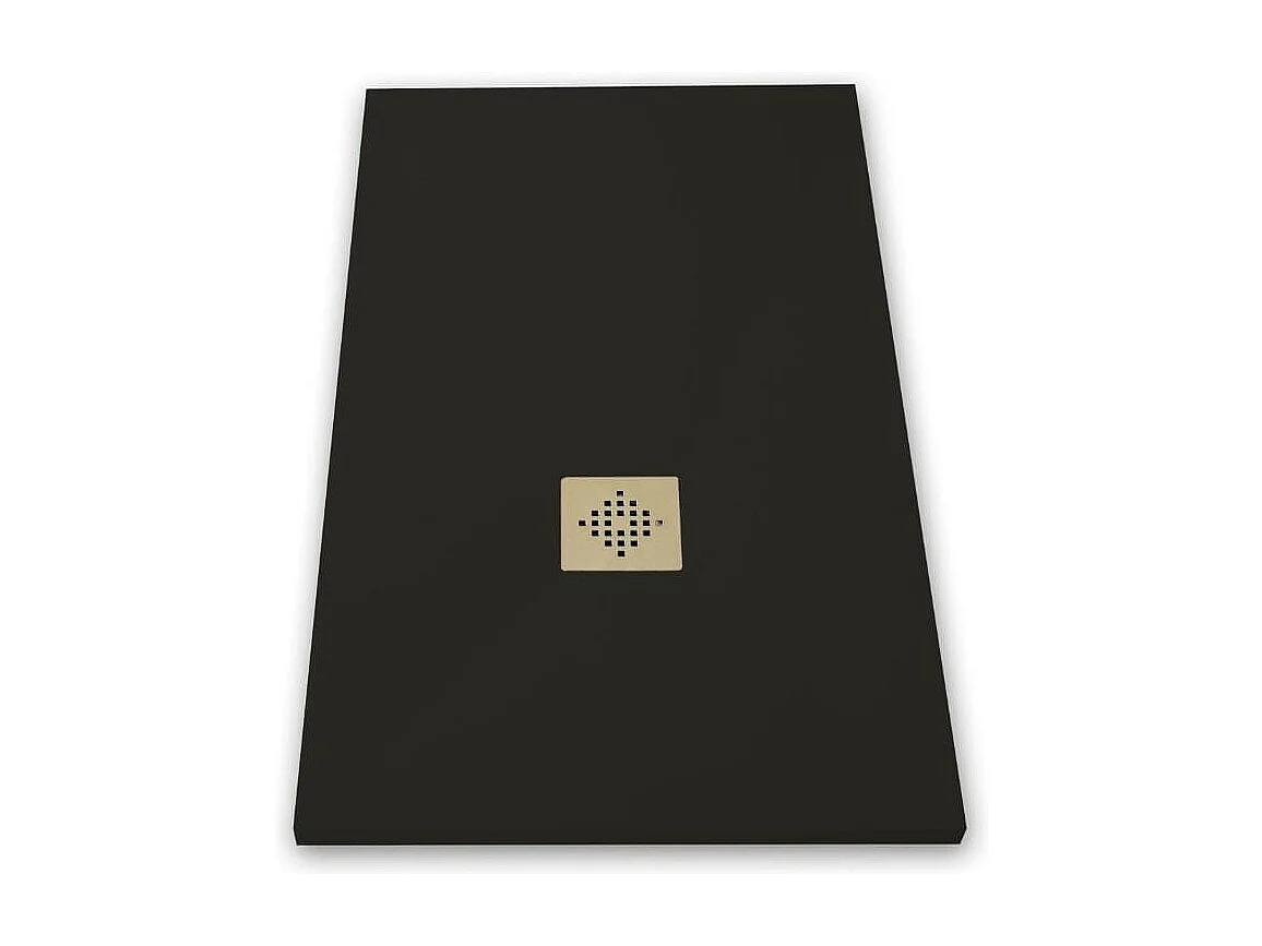 Receveur de douche 80 x 90 cm extra plat PURE en résine surface ardoisée noir Grille inox