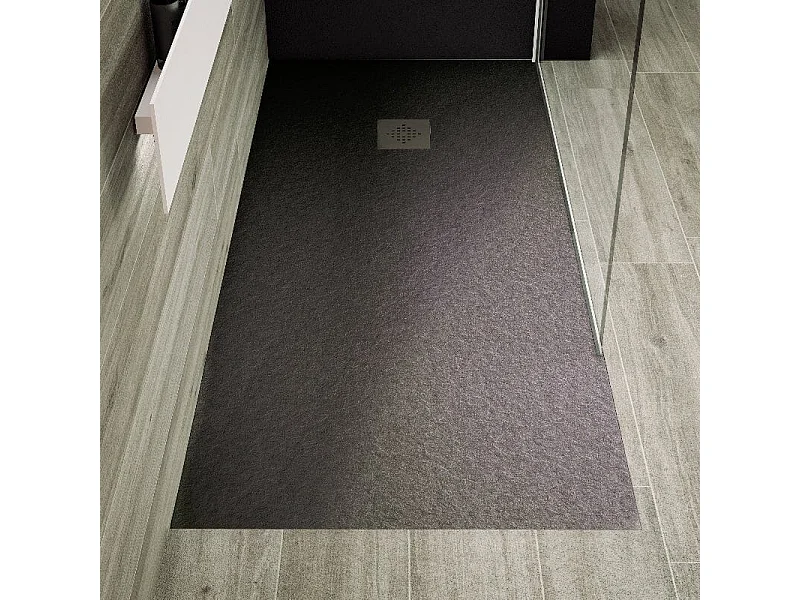 Piatto doccia ultrasottile 80 x 80 cm PURE in resina finitura ardesia antracite