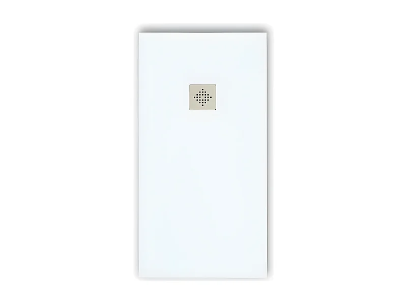 Mineralguss-Duschwanne extra flach PURE Schieferoptik weiß 80x90 cm Edelstahl in chrom