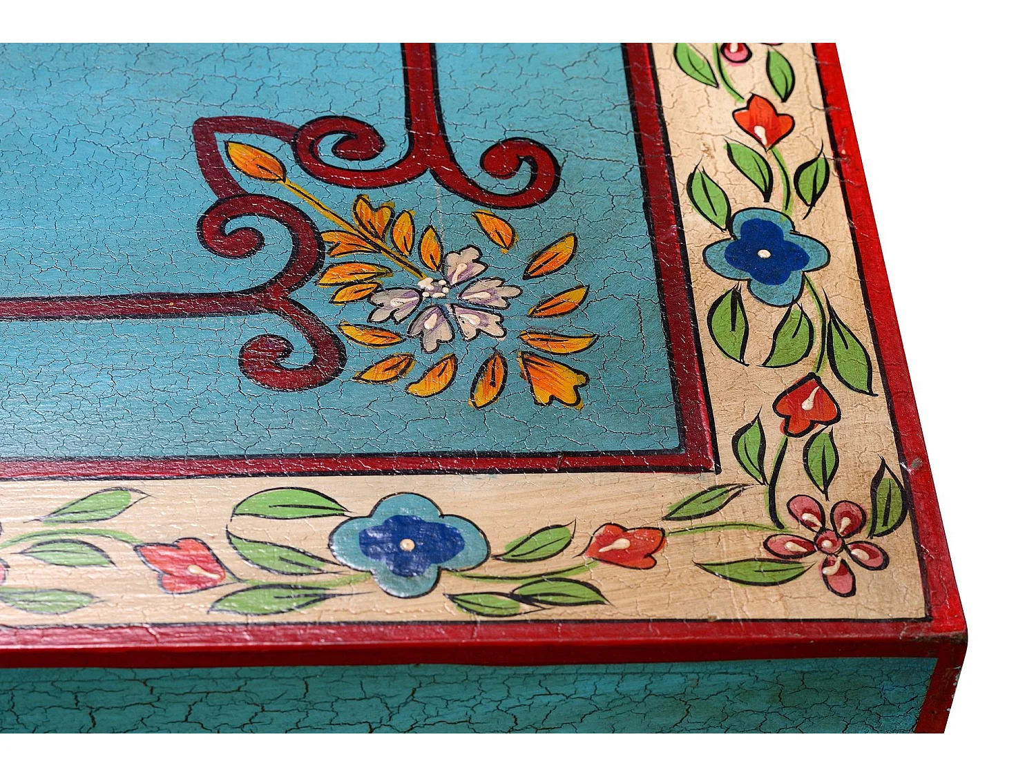 Table basse en manguier et pieds en métal doré et multicolore