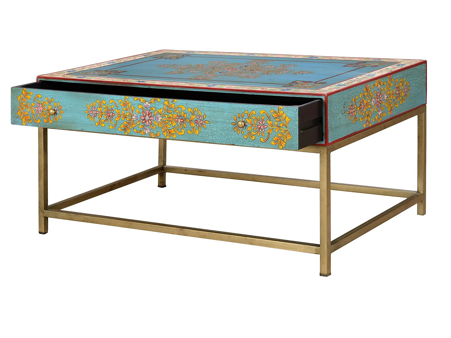 Tables basses en bois de manguier 90 cm, style ethnique - 46 x 90 x 60