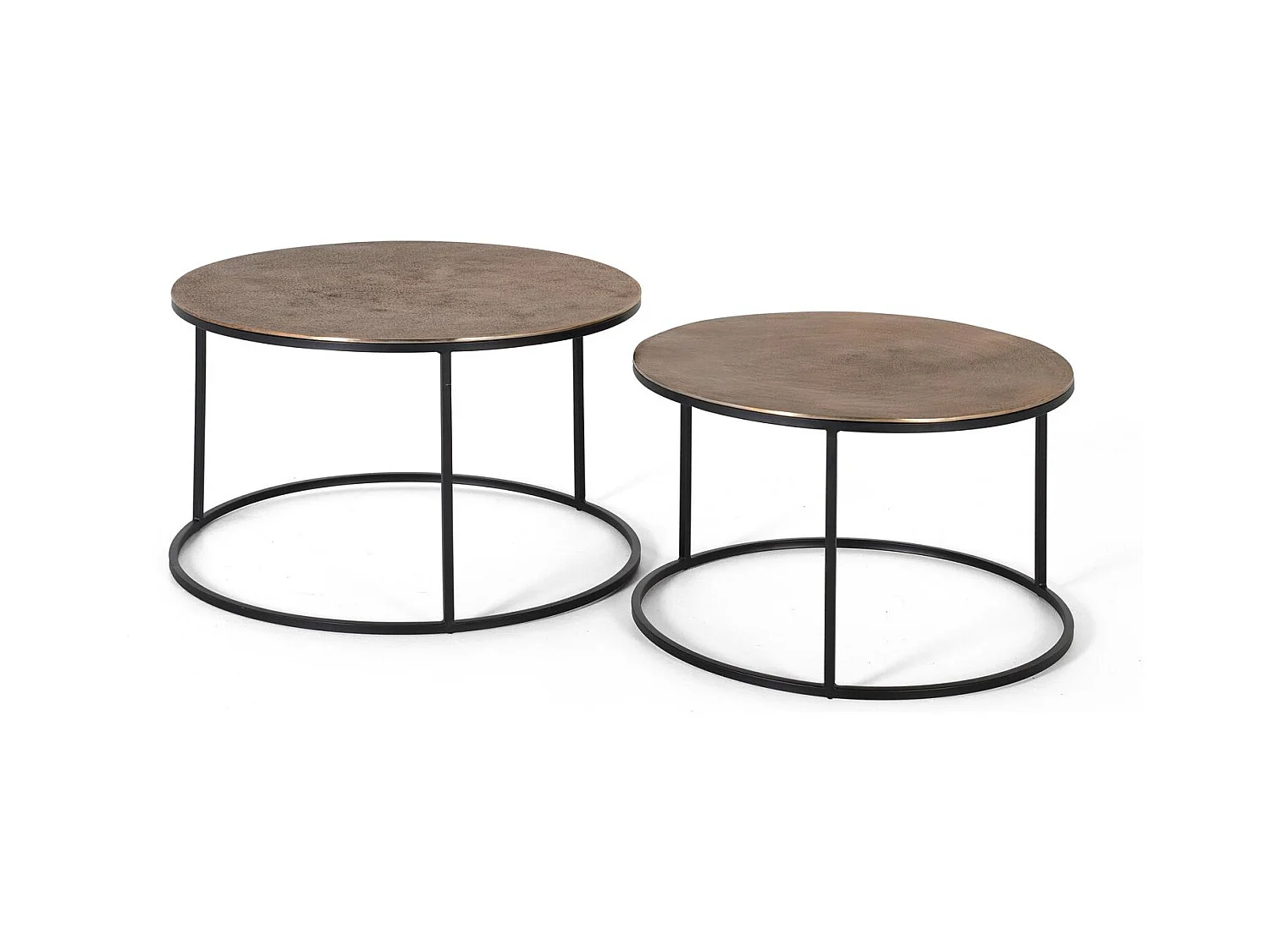 Lot de 2 tables en métal et cuivre